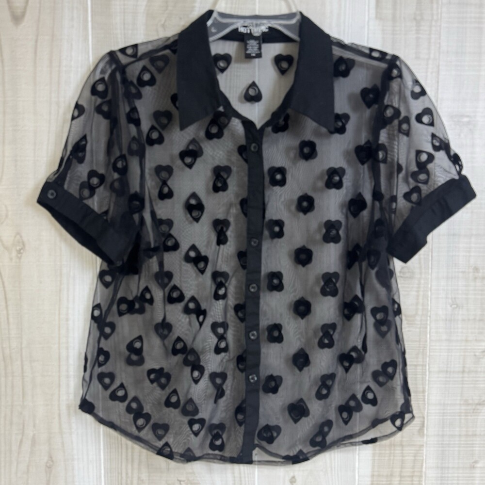 Hot Topic Womens‎ L Sheer Blouse Hearts Velvet Burnout Whimsygoth